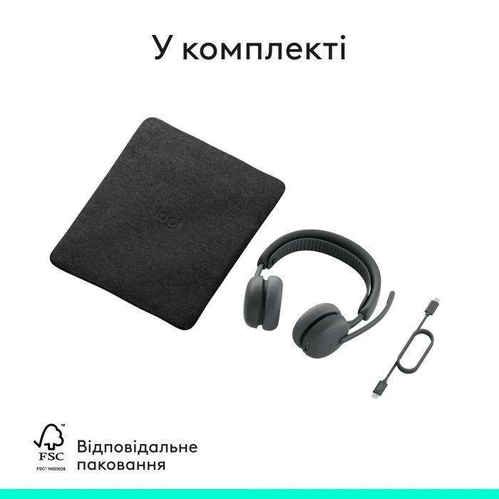 Навушники Logitech Zone Wireless 2 ES Graphite (981-001503) (UA) Тип: VoIP телефонія та кол-центри;