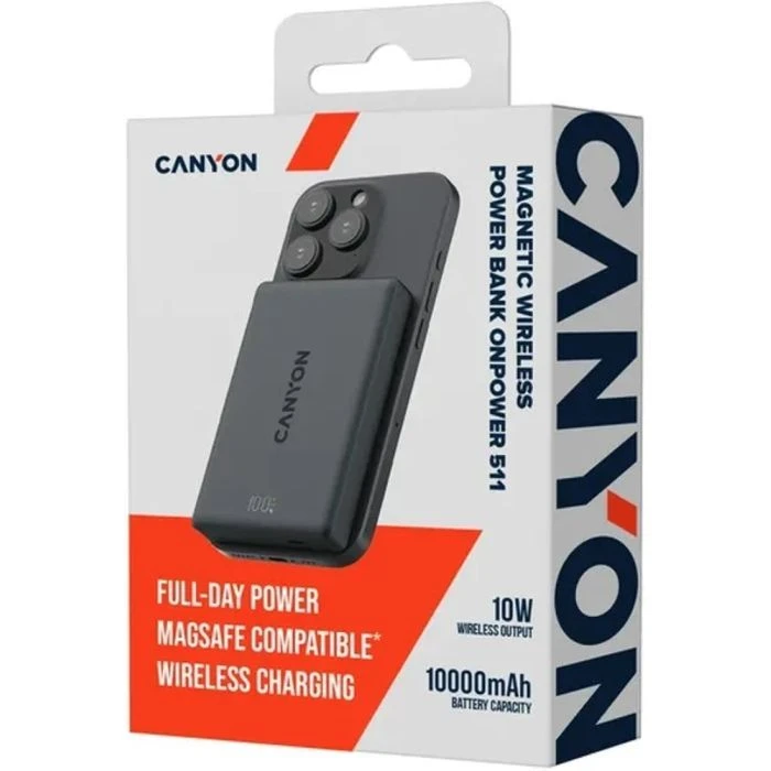 Canyon 10000mAh OnPower 511 PD20W Magnetic wireless MagSafe Black (CNS-CPB511B) (UA)