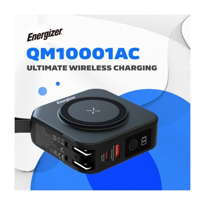Energizer Magnetic Wireless 10000mAh 20W PD, AC зарядка, QI/15W, вбудований USB-C (QM10001AC) (UA)