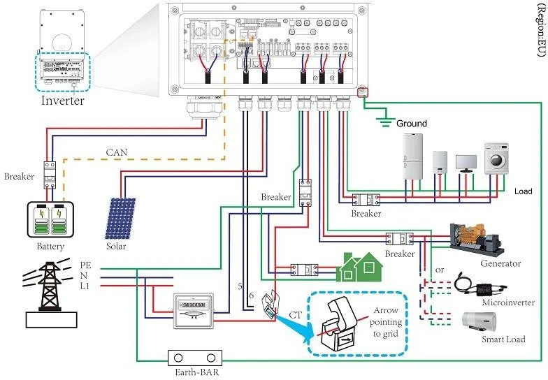 Гибридный солнечный инвертор Deye SUN-12K-SG02LP1-EU-AM3 Бренд: Deye; Номинальная мощность,