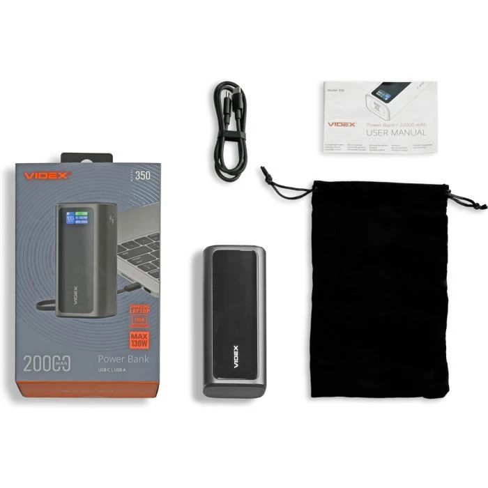 Videx 20000mAh 130W PD/100W TFT LCD Display (VPB-350-G) (UA) Ємність: 20000 mAh; Призначення: для
