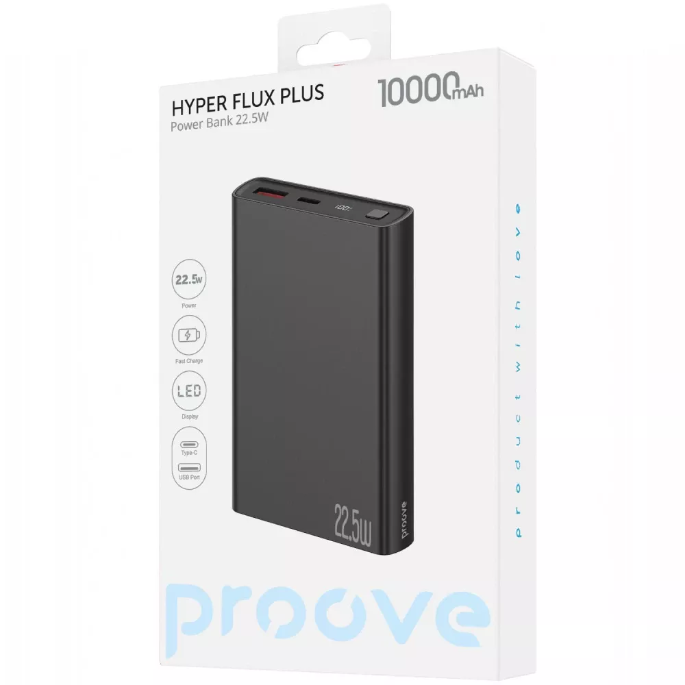 Proove Hyper Flux Plus 22.5W 10000mAh Black (PBF122120001) (UA) Емкость: 10000 мА / ч; Технология: