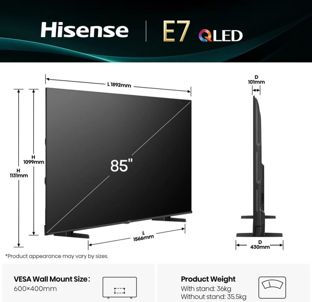 Hisense 85E7Q (20016427) (UA) Бренд: Hisense; Лінійка: E7Q;