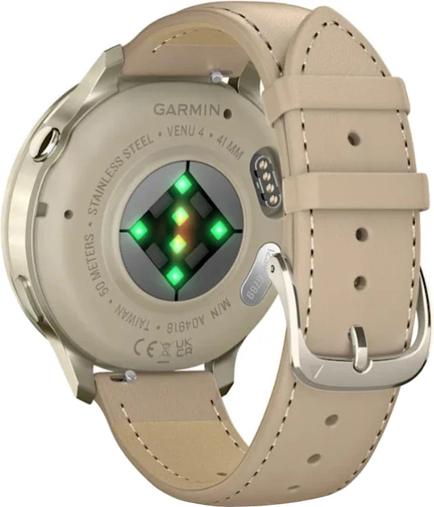 Смарт-часы Garmin Venu 4 41 mm Lunar Gold with Light Sand Leather Band (010-03013-03) (UA) Бренд: Garmin; Линейка: Venu 4; iOS: есть;
