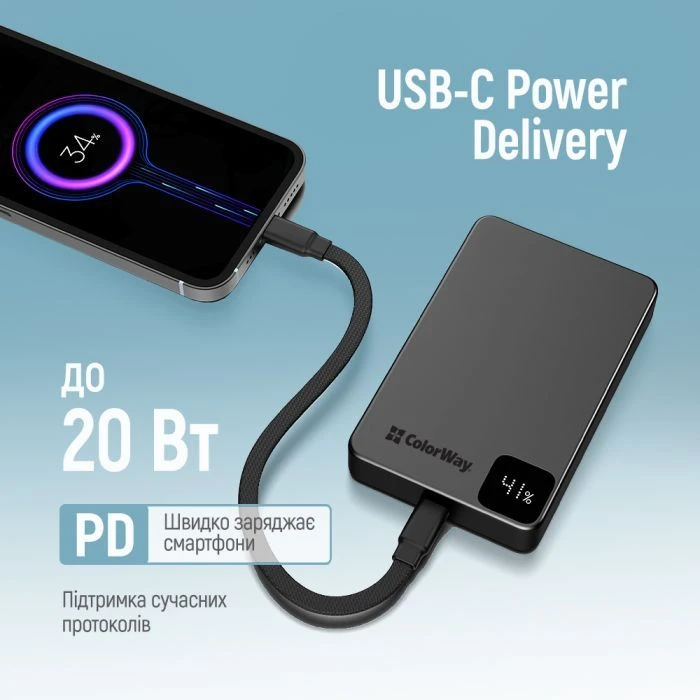 ColorWay 10 000 mAh PD/22.5W, 15W MagSafe Black (CW-PB100LPA1BK-WPDD) (UA)