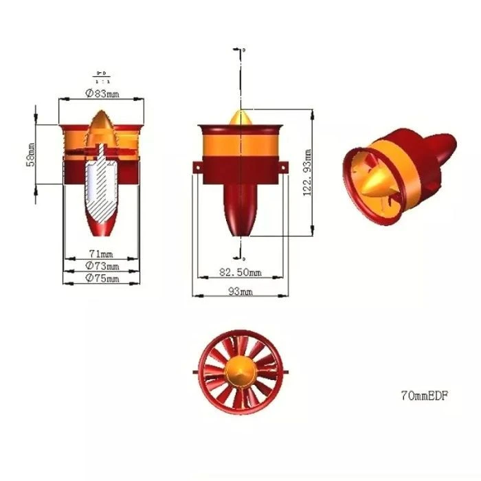 Двигун для дрона JP Hobby EDF Ducted Fan JP Hobby 70mm + 4-6S (7S*) Motor 2250Kv (CCW) (JPH-CCW) (UA) KV: 2250; Діаметр вала: 5 мм;