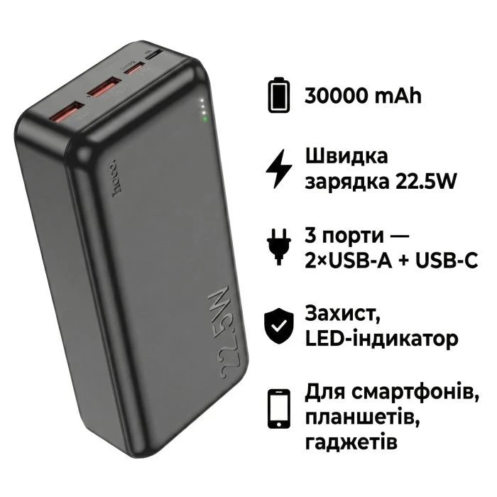 HOCO 30000mAh Astute 22.5W PD QC Black (J101B / 714732) (UA)
