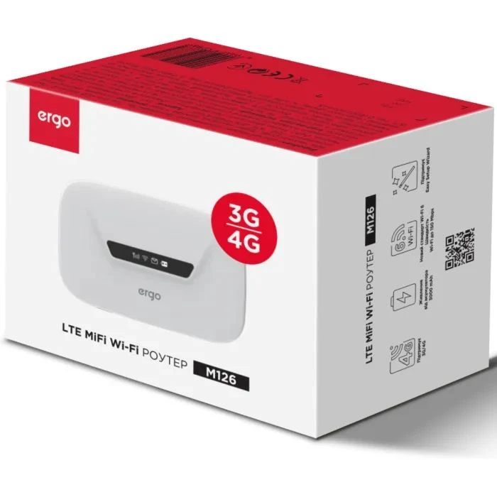 Мобільний Wi-Fi роутер Ergo M126 (UA) Стандарт: LTE Cat4; Покоління