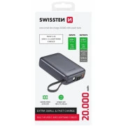 SWISSTEN 20000mAh SPACE 22/5W PD QC w/built-in cables USB-C/LIGHTNING Silver (8595217490598) (UA)