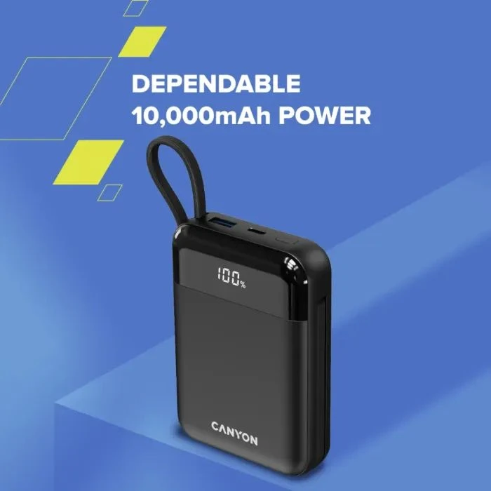Canyon 10000mAh OnPower 104 PD/20W, QC/22.5W built-in cable Black (CNS-CPB104B) (UA)