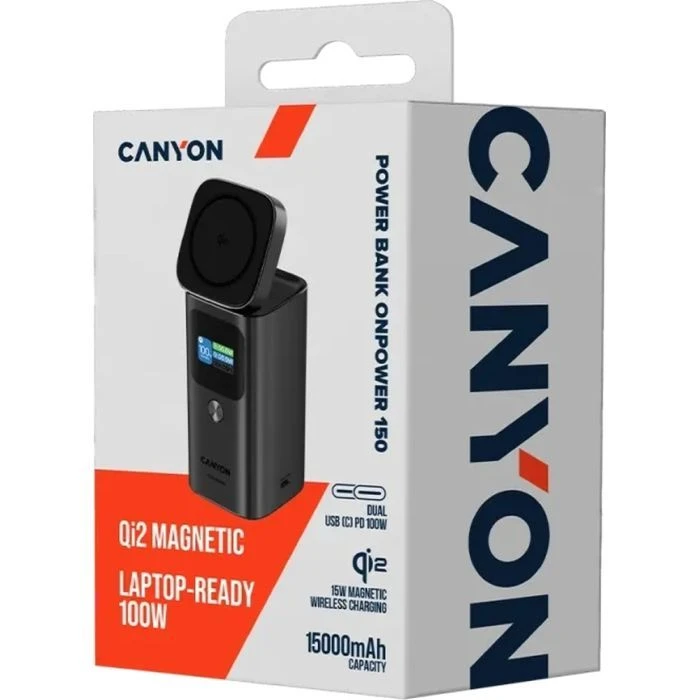 Canyon 15000mAh OnPower 150 Qi2 magnetic Grey (CNS-CPB150DG) (UA)