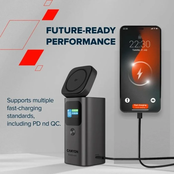 Canyon 15000mAh OnPower 150 Qi2 magnetic Grey (CNS-CPB150DG) (UA)