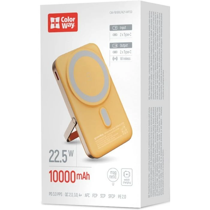 ColorWay 10 000 mAh PD/22.5W, 15W MagSafe & Watch Wireless Amber (CW-PB100LPA2Y-WPDD) (UA)