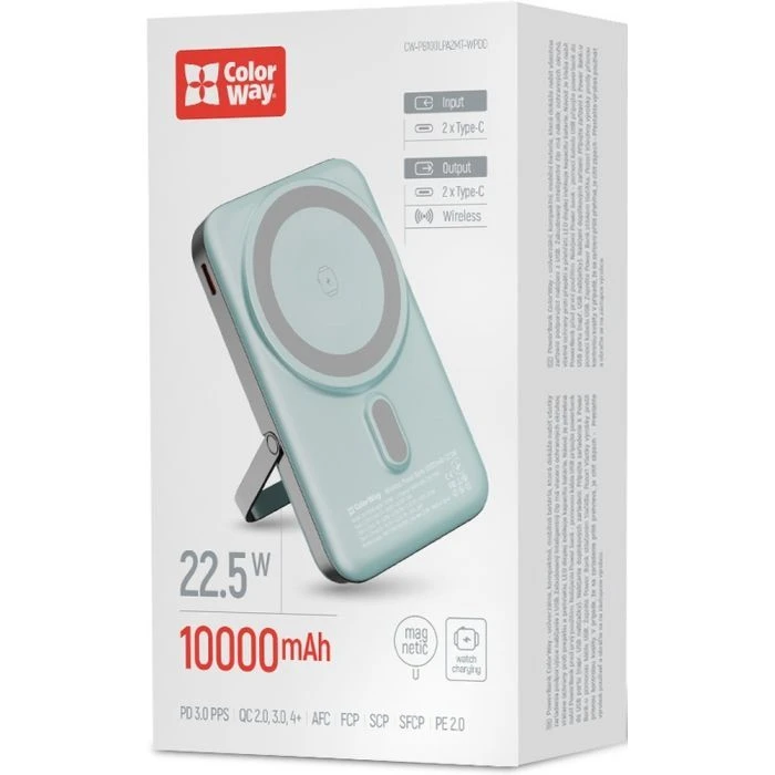 ColorWay 10 000 mAh PD/22.5W, 15W MagSafe & Watch Wireless Aquamarine (CW-PB100LPA2MT-WPDD) (UA)