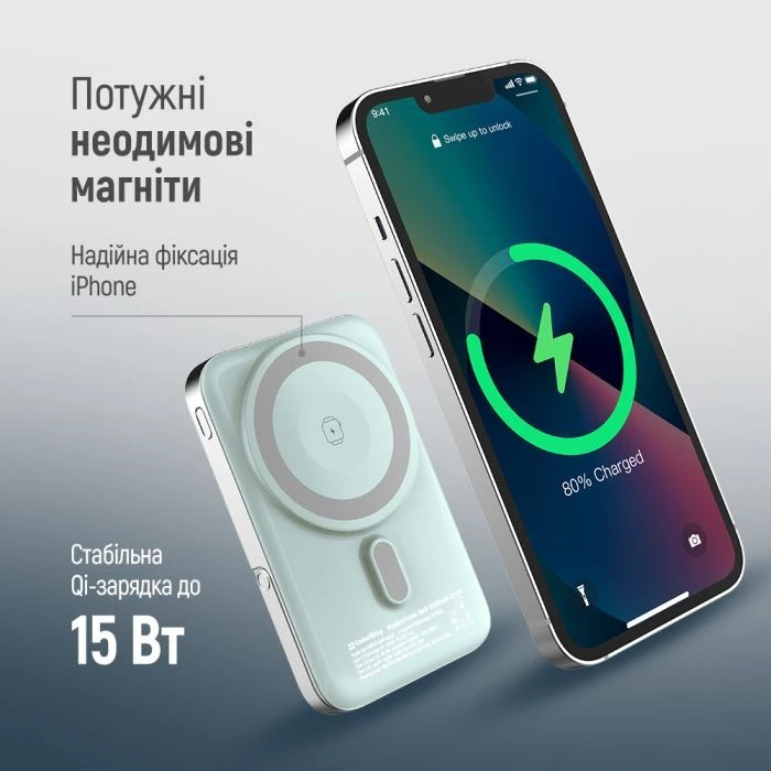 ColorWay 10 000 mAh PD/22.5W, 15W MagSafe & Watch Wireless Aquamarine (CW-PB100LPA2MT-WPDD) (UA) Ёмкость: 10000 mAh; Назначение: для