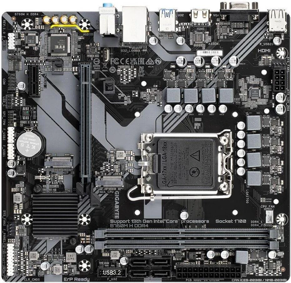 GIGABYTE B760M H DDR4 Бренд: GIGABYTE; Тип роз'єму CPU: Socket