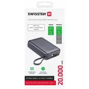 SWISSTEN 20000mAh SPACE 22/5W PD QC w/built-in cables USB-C/LIGHTNING Silver (8595217490598) (UA)