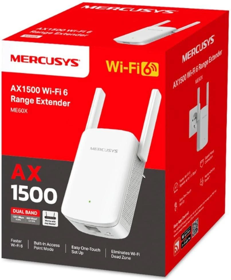 Повторювач Wi-Fi Mercusys ME60X (UA) Бренд: Mercusys; Стандарт: 802.11ax (Wi-Fi 6);