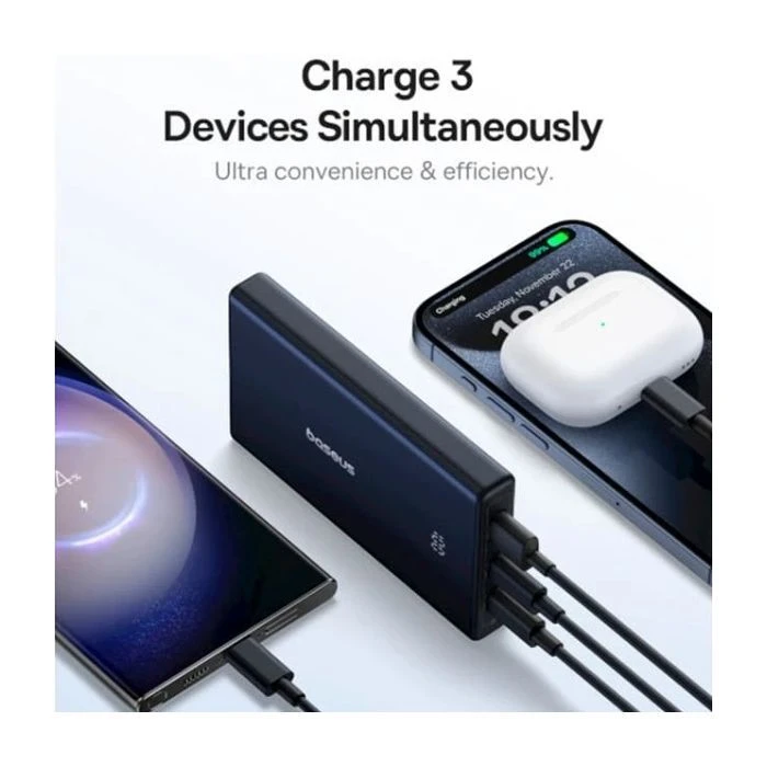 Baseus 10000mAh PicoGo 20W PD, QC, USB-A, 2*USB-C, Black (P10076801123-00) (UA) Ємність: 10000 mAh; Вихідний струм: 2.4