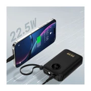 Dudao 20000mAh K14+ 22.5W, PD, QC, USB-A, USB-C(In/Out), with built-in USB-C/Lightning cables, Black (6977196680016) (UA)