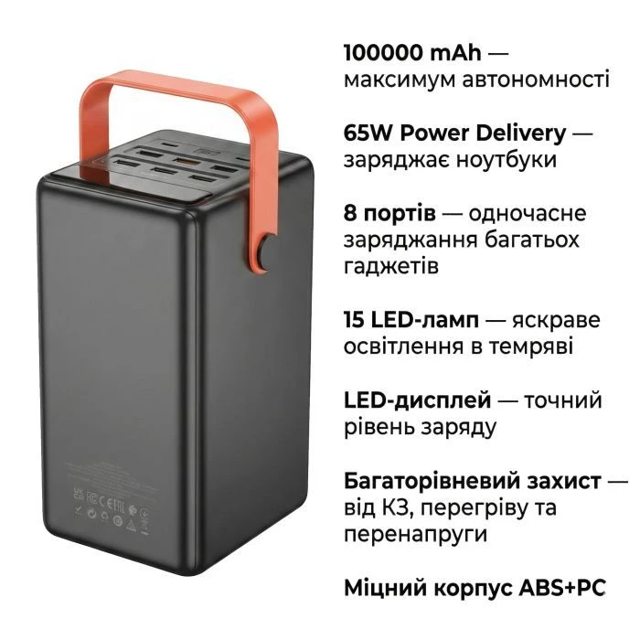 HOCO 100000mAh Max Centurion PD/65W, QC, LED Lamp, Black (DB03 / 714722) (UA)
