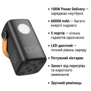 HOCO 60000mAh Astrum PD/100W, QC/3.0, LED lamp, Black (DB160 / 714724) (UA)