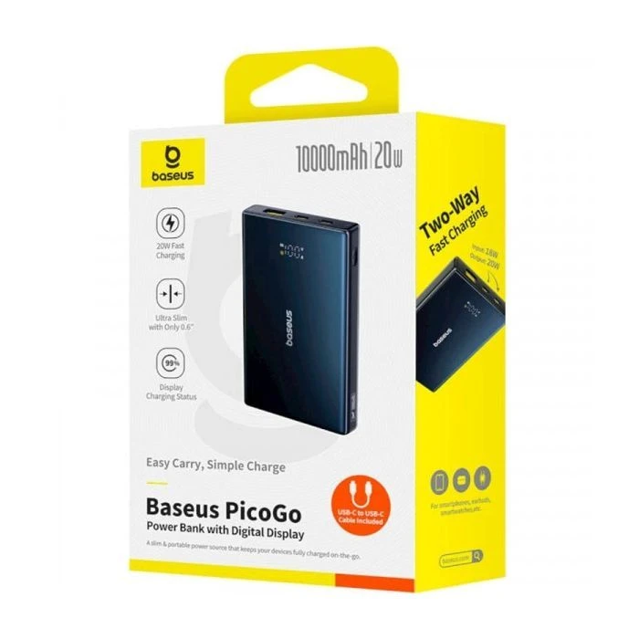 Baseus 10000mAh PicoGo 20W PD, QC, USB-A, 2*USB-C, Black (P10076801123-00) (UA)
