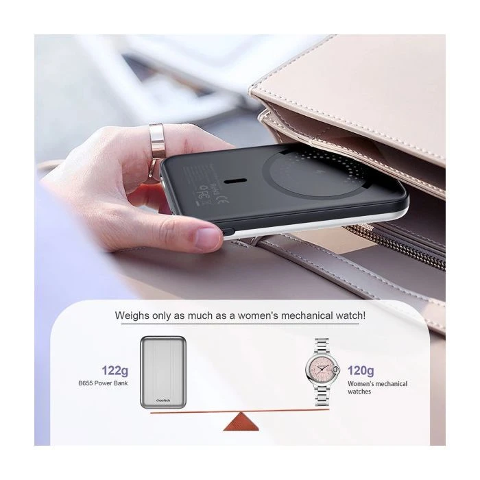 Choetech Magnetic Wireless 5000mAh 10W, USB-A,USB-C In/Out (B655 / 6932112104779) (UA)