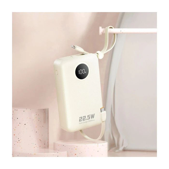 Dudao 20000mAh K14+ 22.5W, PD, QC, USB-A, USB-C(In/Out), with built-in USB-C/Lightning cables, White (6977196680023) (UA)