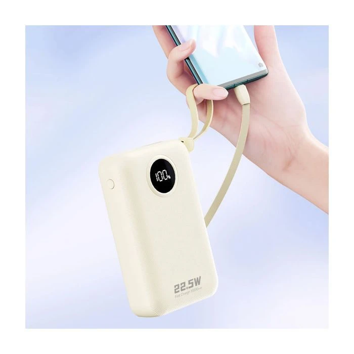 Dudao 20000mAh K14+ 22.5W, PD, QC, USB-A, USB-C(In/Out), with built-in USB-C/Lightning cables, White (6977196680023) (UA)