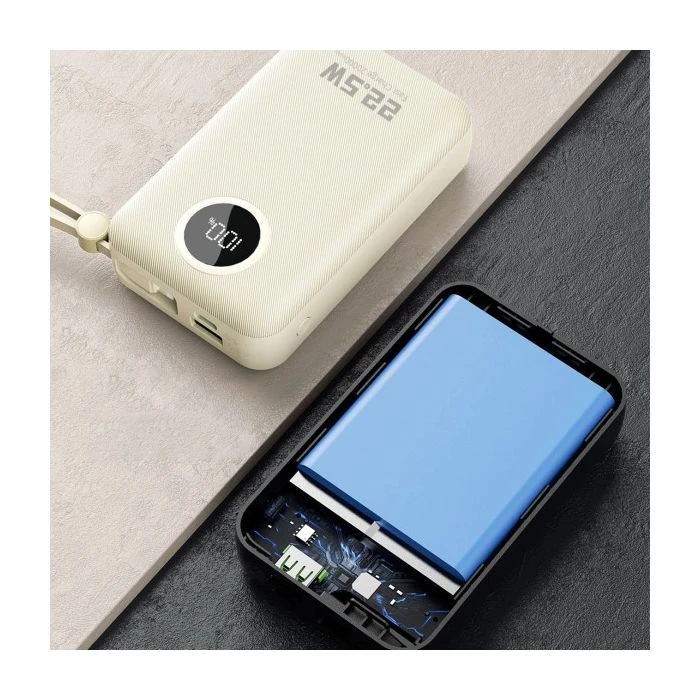 Dudao 20000mAh K14+ 22.5W, PD, QC, USB-A, USB-C(In/Out), with built-in USB-C/Lightning cables, White (6977196680023) (UA)