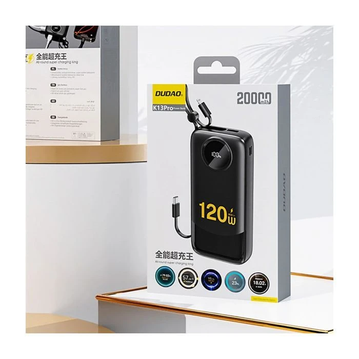 Dudao K13Pro 20000mAh 22,5W PD, QC, with built-in USB-C/Lightning cables (6977196680276) (UA)
