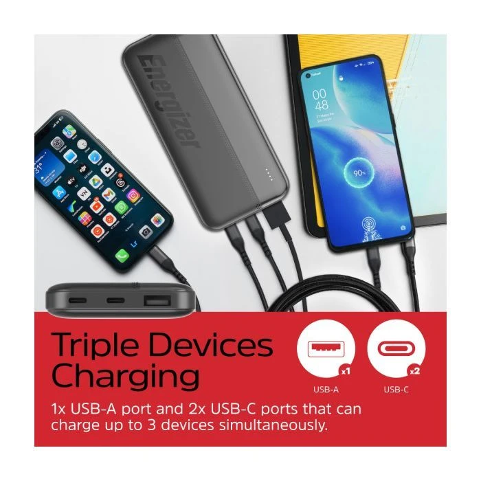 Energizer 10000mAh 15W, USB-А, 2*USB-C, Black (UE10050CC) (UA)