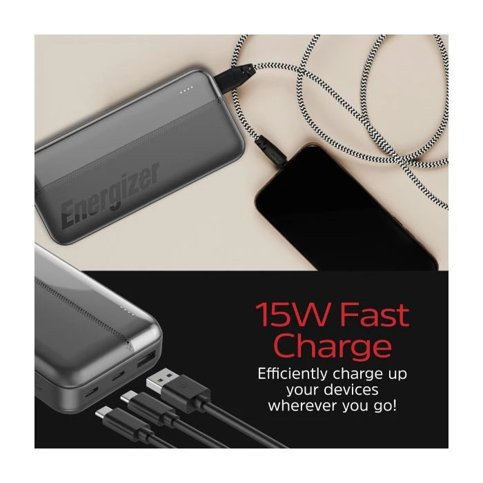 Energizer 20000mAh 15W, USB-А, 2*USB-C, Black (UE20050CC) (UA)