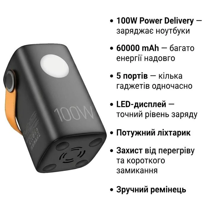 HOCO 60000mAh Astrum PD/100W, QC/3.0, LED lamp, Black (DB160 / 714724) (UA)