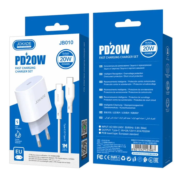 МЗП Jokade JB010 (USB-C/PD20W) + кабель Type-C to Lightning White