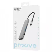 Type-C-Хаб Proove Iron Link 7 in 1 (2*Type-C + 2*USB3.0 + HDMI + SD/TF) (silver) (HBIL00222004)