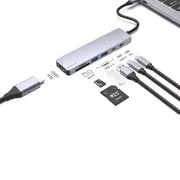 Type-C-Хаб Proove Iron Link 7 in 1 (2*Type-C + 2*USB3.0 + HDMI + SD/TF) (silver) (HBIL00222004)