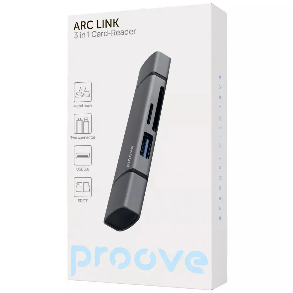 Картридер Proove Arc Link 3 in 1 (USB3.0 + SD Card + Micro SD Card) (silver) (HBAL00210014) Бренд: Proove / Выходы: USB, SD Card, Micro SD