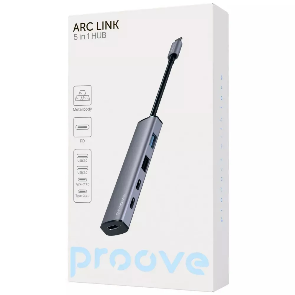 Type-C-Хаб Proove Arc Link 5 in 1 (2*USB + 3*Type-C) (silver) (HBAL00222024) Бренд: Proove / Выходы: 2xUSB, 3xType-C