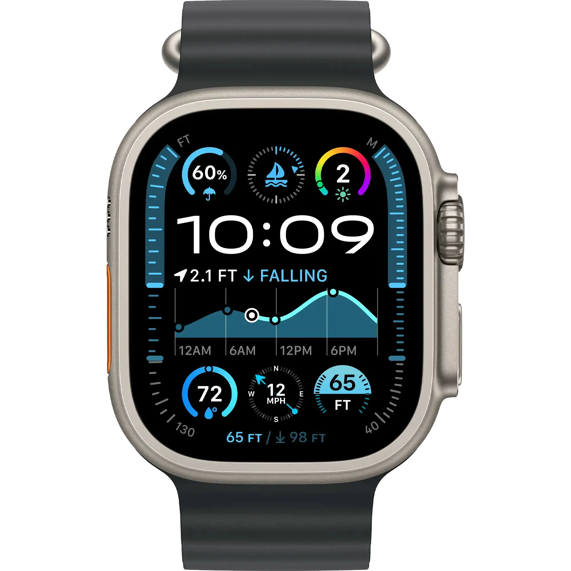 Apple Ocean Band Black - Natural Titanium Finish для Apple Watch 44/45/46/49mm (MXTL3)