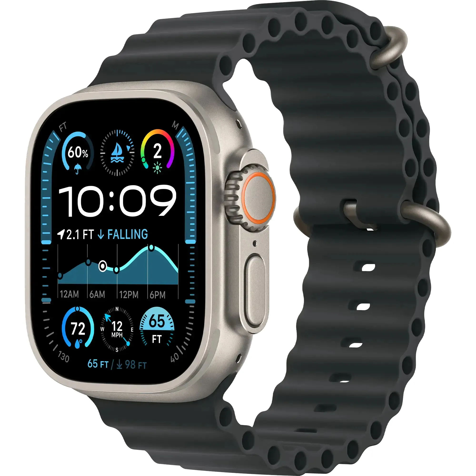 Apple Ocean Band Black - Natural Titanium Finish для Apple Watch 44/45/46/49mm (MXTL3)