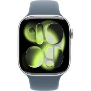 Apple Watch Series 11 GPS 46mm Silver Aluminium Case with Storm Blue Sport Band M/L (MEWC4+MT3R3)